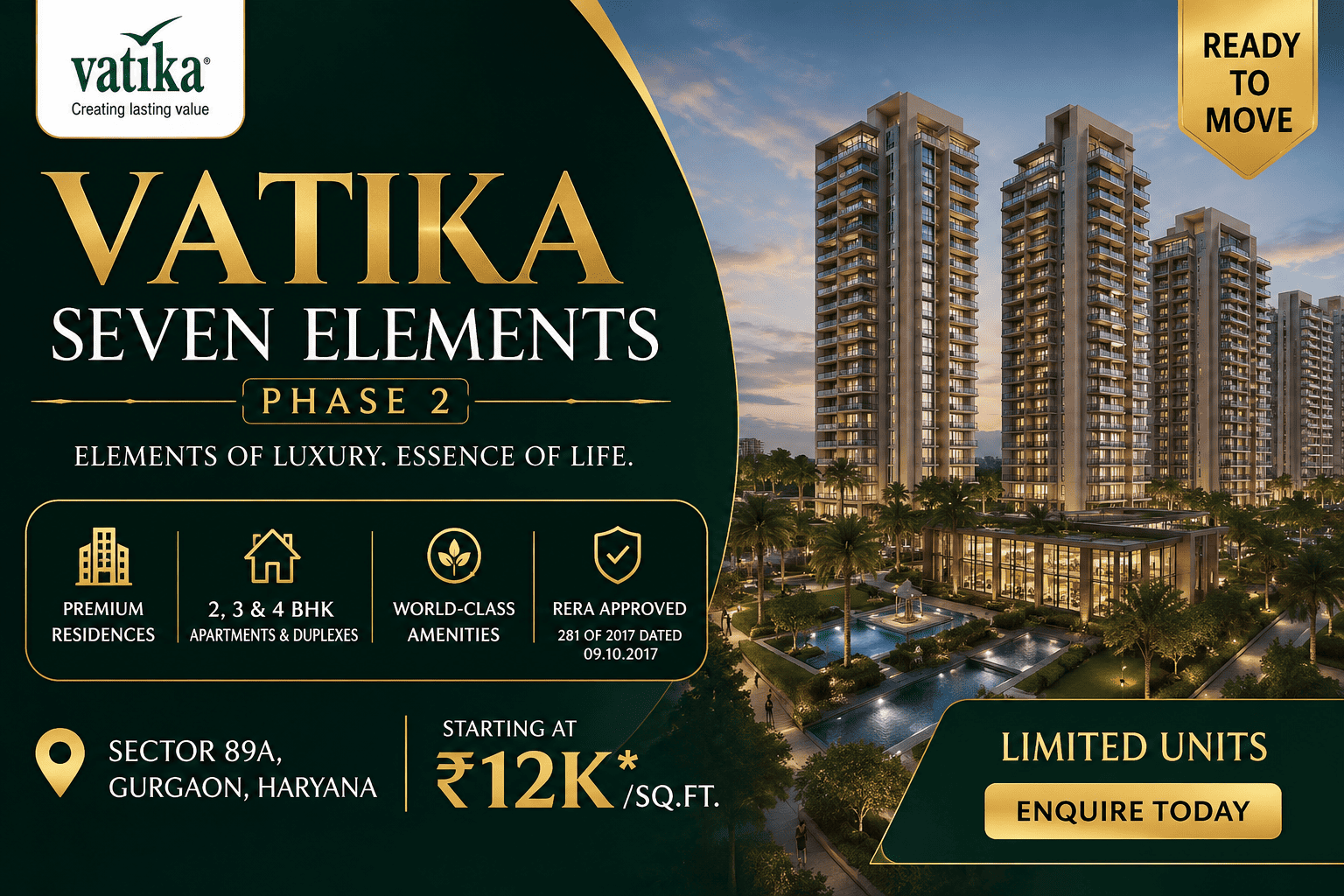 Vatika Seven Elements Phase 2 Gurgaon - Premium Apartments Sector 89A