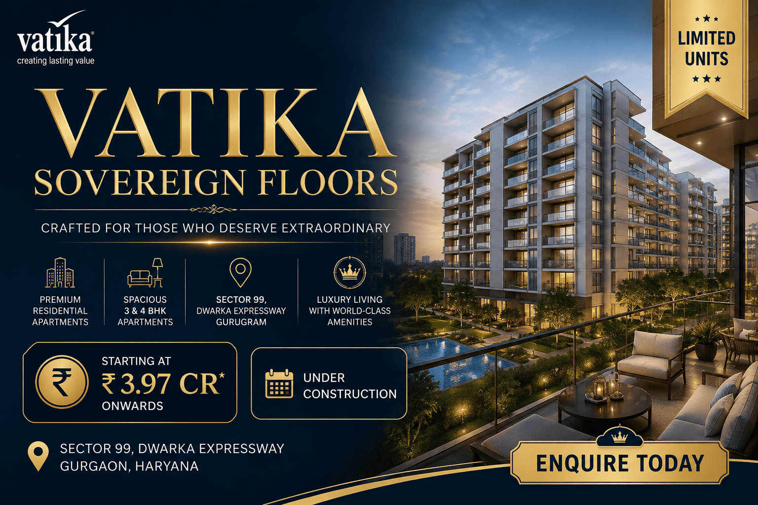 Vatika Sovereign Floors Gurgaon - Premium Apartments Dwarka Expressway