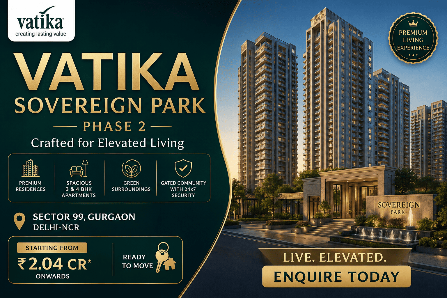 Vatika Sovereign Park Phase 2 - Premium Apartments Gurgaon